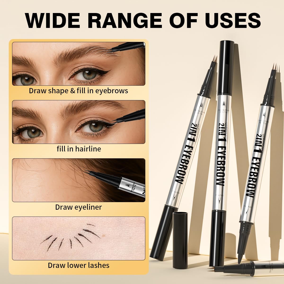 Eyebrow Pencils for Women - Microblading Eyebrow Pencil 2-In-1 Dual-Ended Eyebrow Pen with Precise 2-Fork-Tip & Brush-Tip Waterproof Eyebrow Pencil for Hair-Like Brows, Last All-Day, Black Brown
