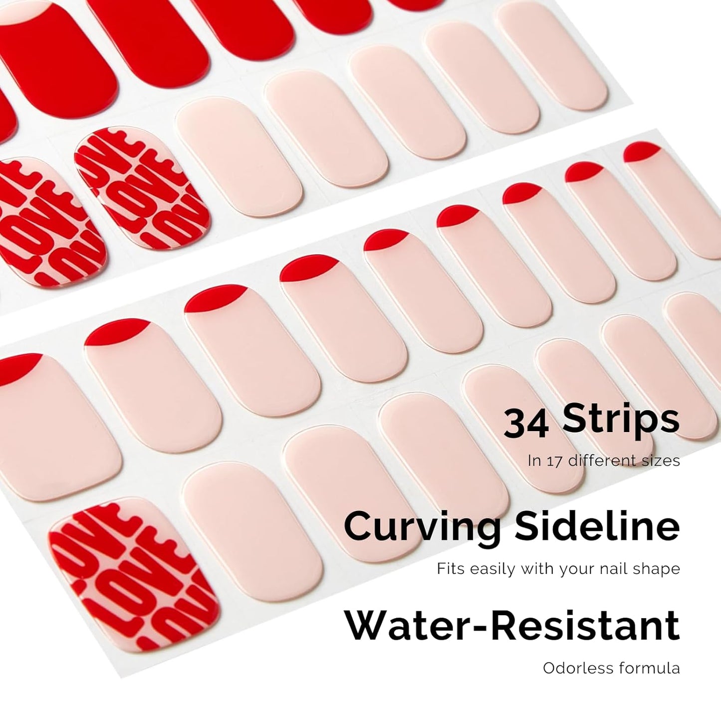 NAILOG Semi Cured Gel Nail Strips for Valentine's Day - 34 pcs | Buy 2 Get 1 UV Lamp | Long Lasting Nail Polish Sticker Wraps with Glossy Gel Finish, City of Love
