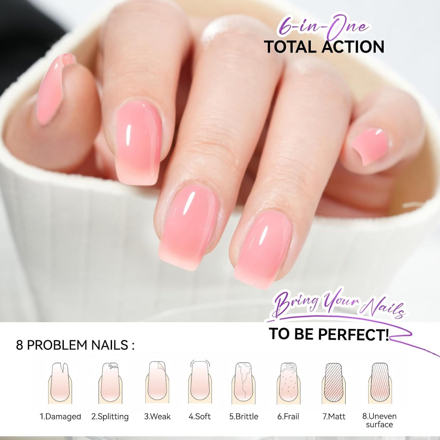 Gelike EC Nail Growth Treatment: Milky Pink 15ml Natural Nail Strengthener for Weak and Damaged Nails - Protein Nail Hardener for Home Salon Outdoor