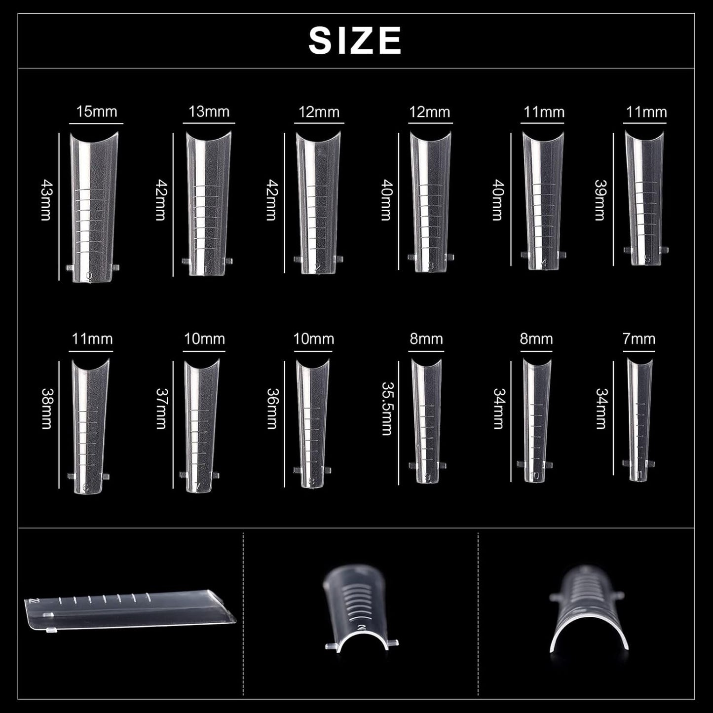 KADS 120PCS Clear Full Cover Dual Nail System Form UV Gel Acrylic Nail Art Mold Artificial Nail Tips with Scale for Extension (MODEL 10)
