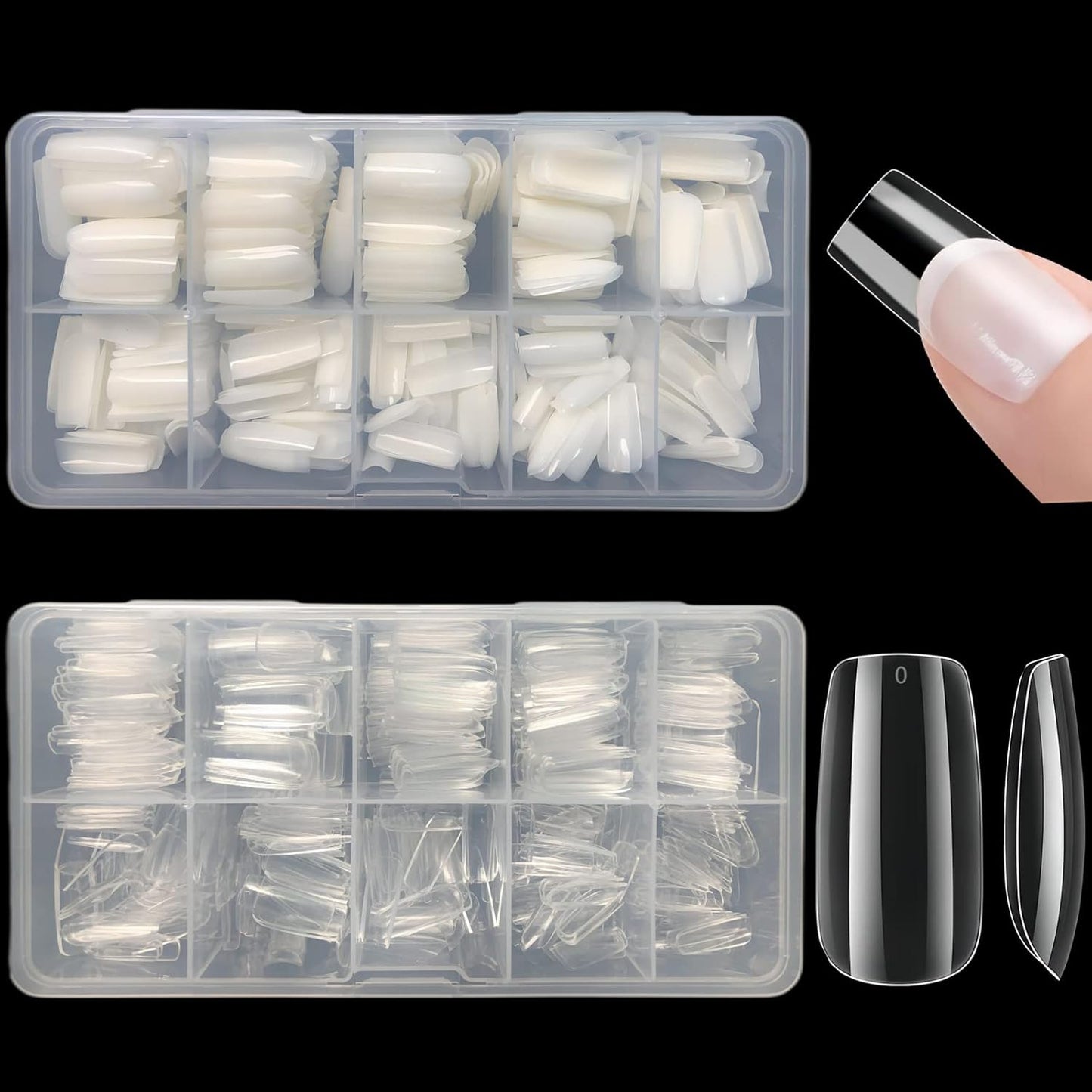 Short Square Nail Tips,1000 PCS Artificial Full Cover Fake Nails Soft Gel Tips 10 Sizes with Box for Home DIY Nail Salon (Clear and Natural 3)