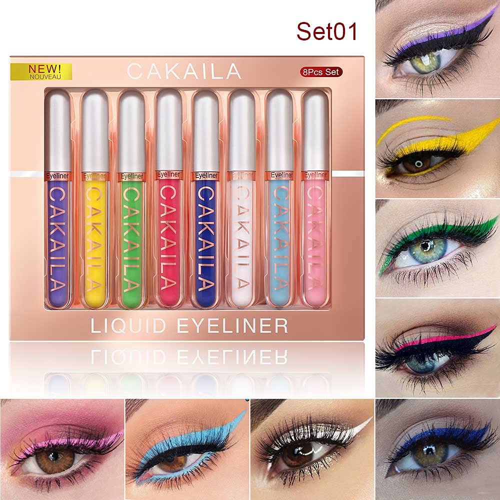 evpct 8 Colors Colored Colorful Matte Liquid Makeup Eyeliner Liquid Set Stamps Shapes for Eyes, Pink Red Yellow Blue Purple White Black Liquid Eyeliner Waterproof Color Eye Liners Pencil for Women 01