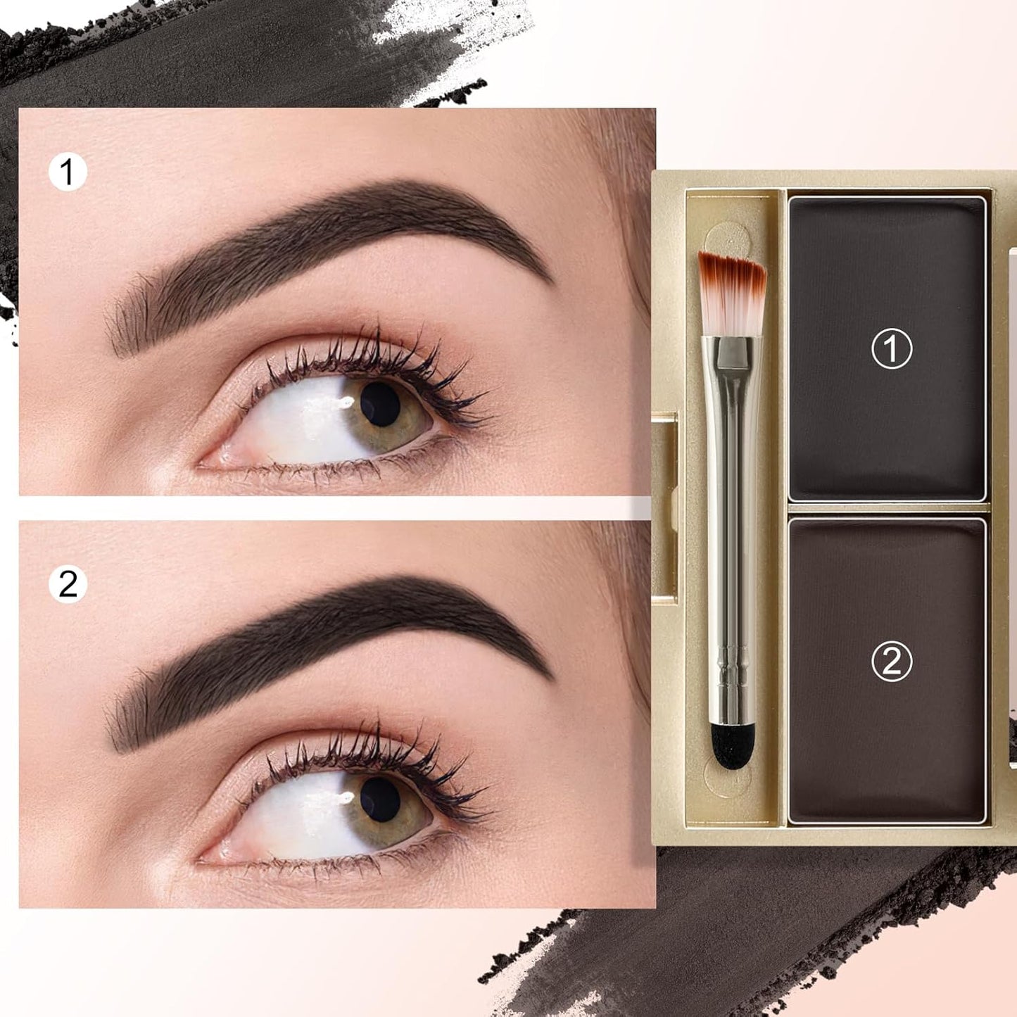 Boobeen Eyebrow Powder Kit, 2-color Waterproof Eyebrow Palette Makeup to Definer & Filler Brows, Eyebrow Color Powder Shape Natural Looking Brow - with Mirror Brush