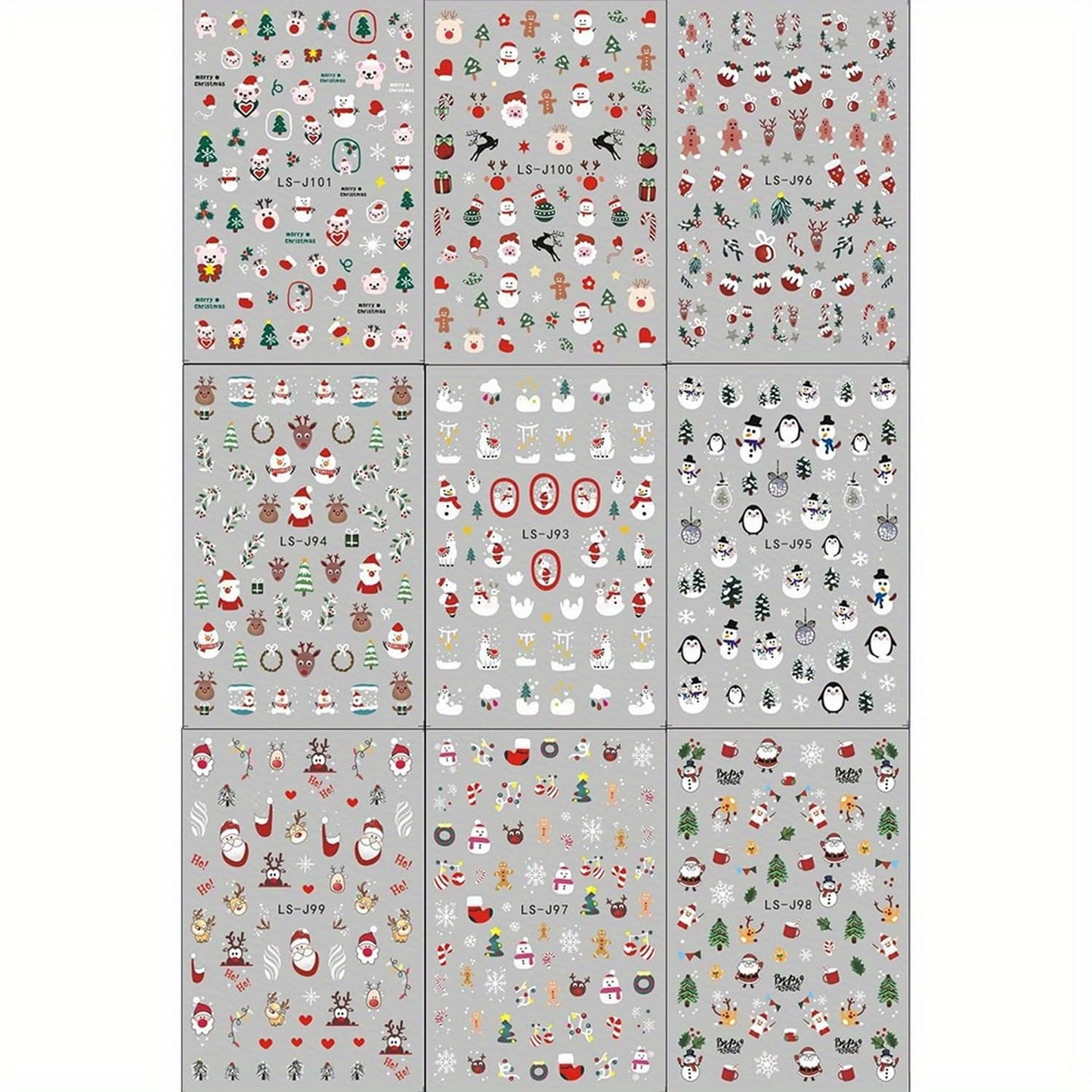 9 Sheets Christmas Nail Art Stickers 3D Christmas Nail Decals with Santa Claus Snowflake Elk Deer Snowman Xmas Tree Design Manicure Decal Winter Cartoon Christmas Nail Art DIY Decor Supplies for Women