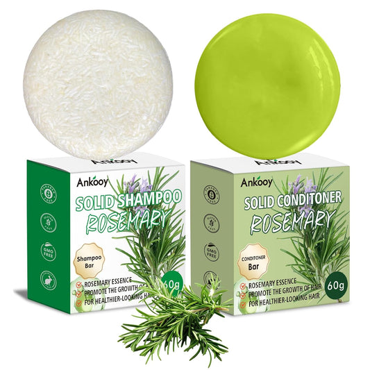 2 Pack Rosemary Oil Shampoo Bar and Conditioner Set–Natural Hair Bar Soap & for for Men and Women,Strengthens,Thickens,and Controls Oil with Organic Rosemary,Supports Scalp Health & Reduces Hair Loss.