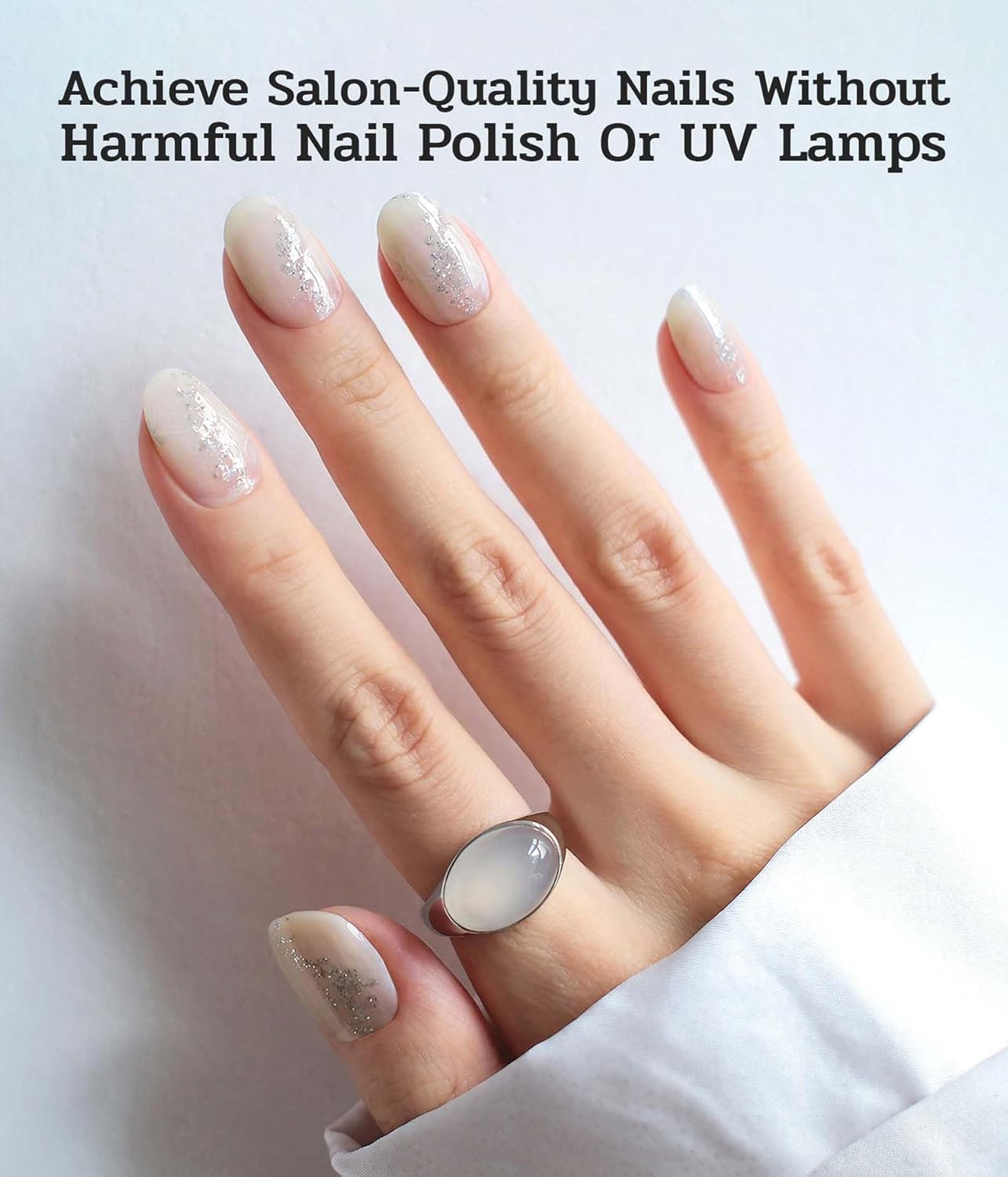 Nail Polish Strips - 22 Pcs Salon Quality Gel Nail Stickers - Long Lasting Wraps (Snow Lotus White Flower)