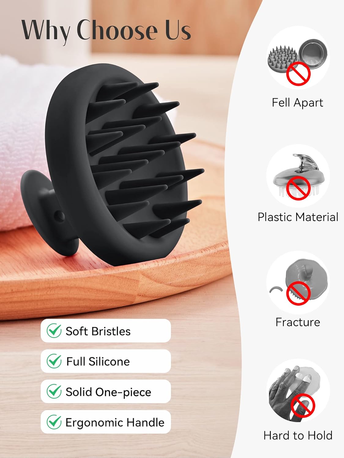 HEETA Scalp Massager Hair Growth, Scalp Scrubber with Soft Bristles, Integrated Silicone Design, Exfoliator for Dandruff Removal & Relaxation, Shampoo Brush Fit Wet Dry Hair Use, Black