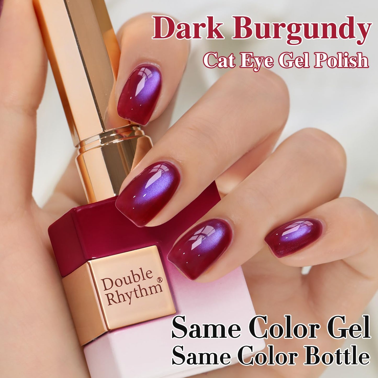 Double Rhythm Jelly Glass Cat Eye Gel Polish with Magnet 15ML Holographic Glitter Shimmer Translucent Sheer Color Magnetic Nail Polish Salon DIY at Home (Burgundy Purple-MC1265)