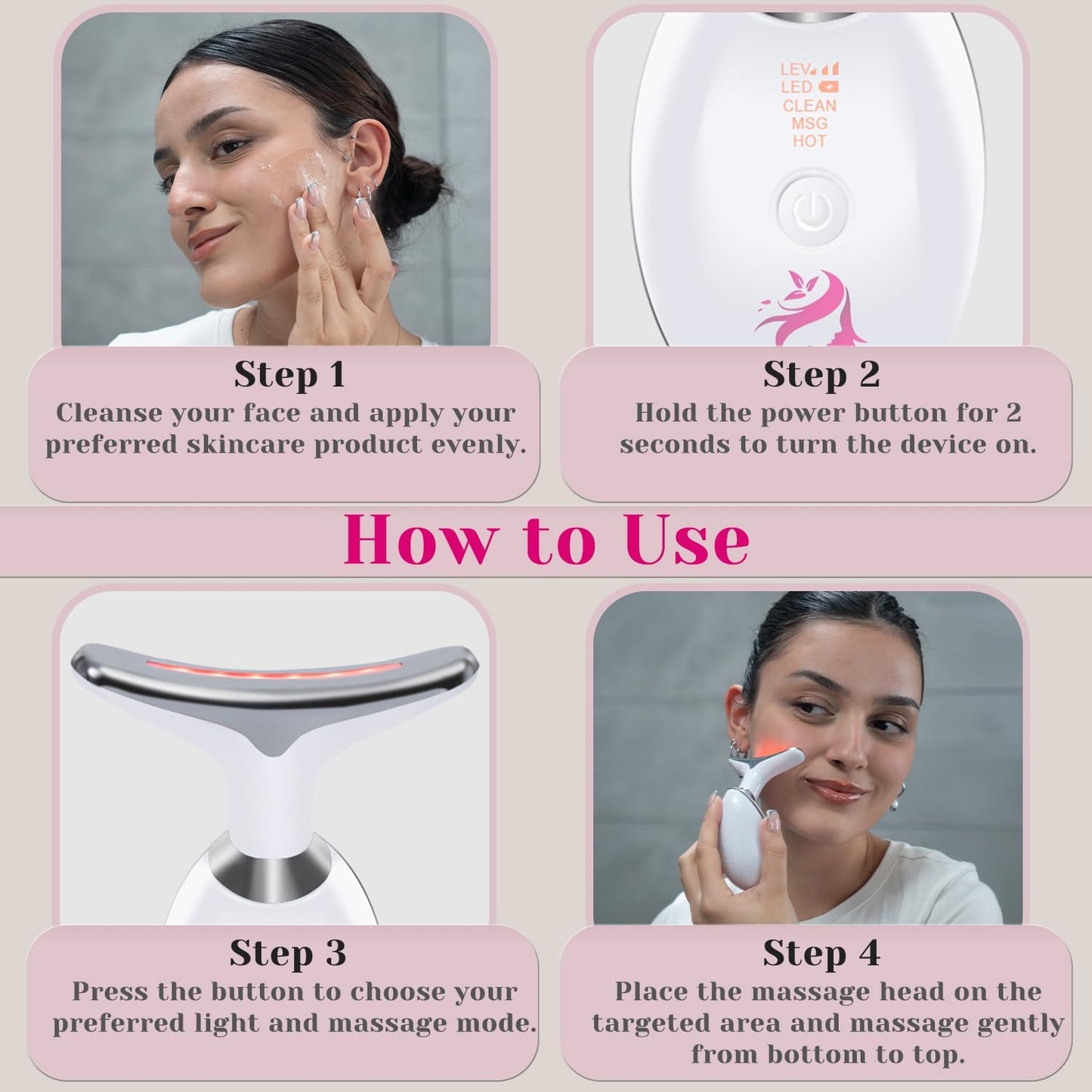 Red Light Therapy for Face, Facial Massager, Skin Tightening & Anti-Aging Face Lift Device, True Beauty Glow Facial Massager, 7-in-1 LED Facial Sculptor