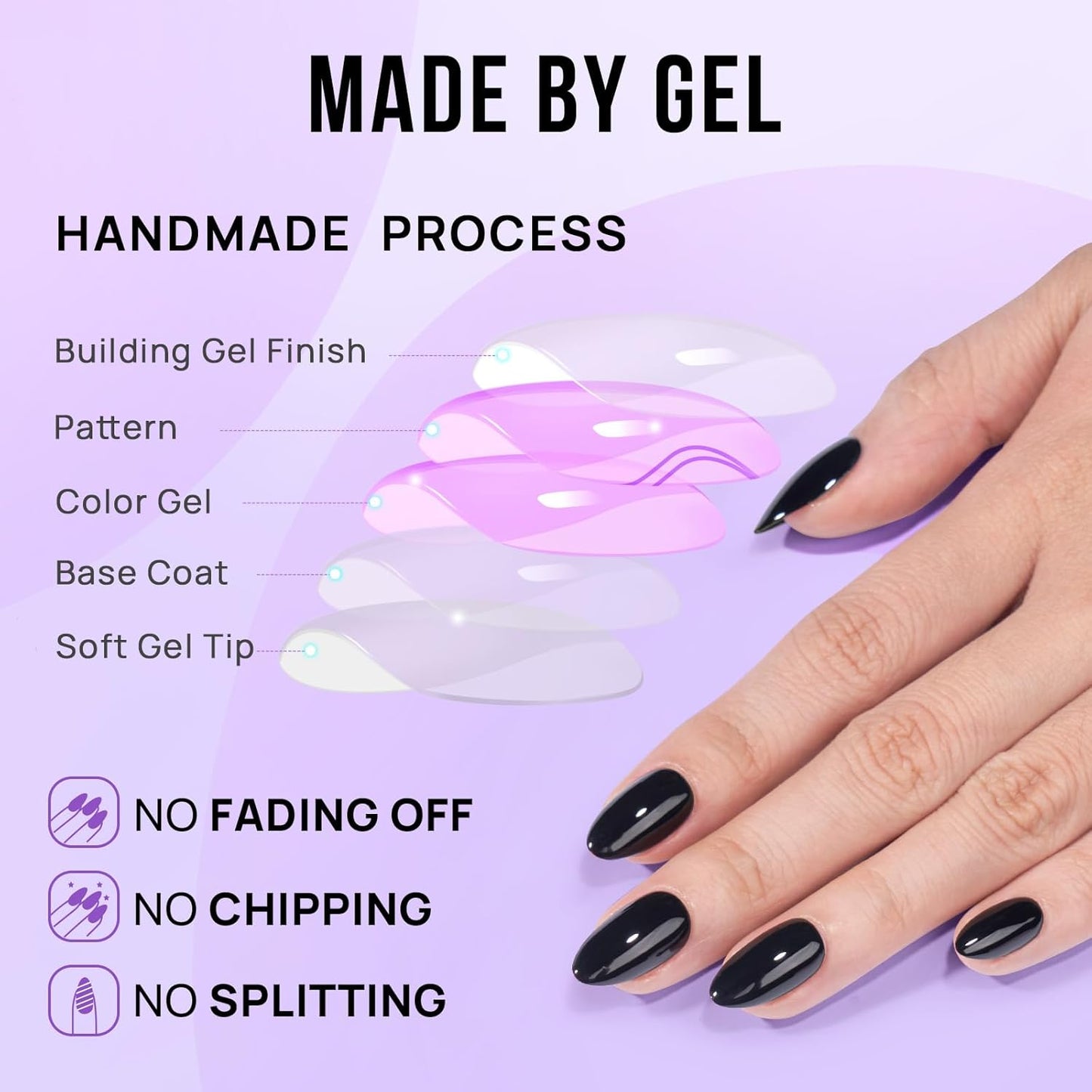 Black Press On Nails Almond - BTArtbox Short Press On Nails with Nail Glue, Fit Perfectly & Natural Reusable Stick On Nails in 16 Sizes - 30PCS Soft Gel Glue On Nails Kit, Black Velvet