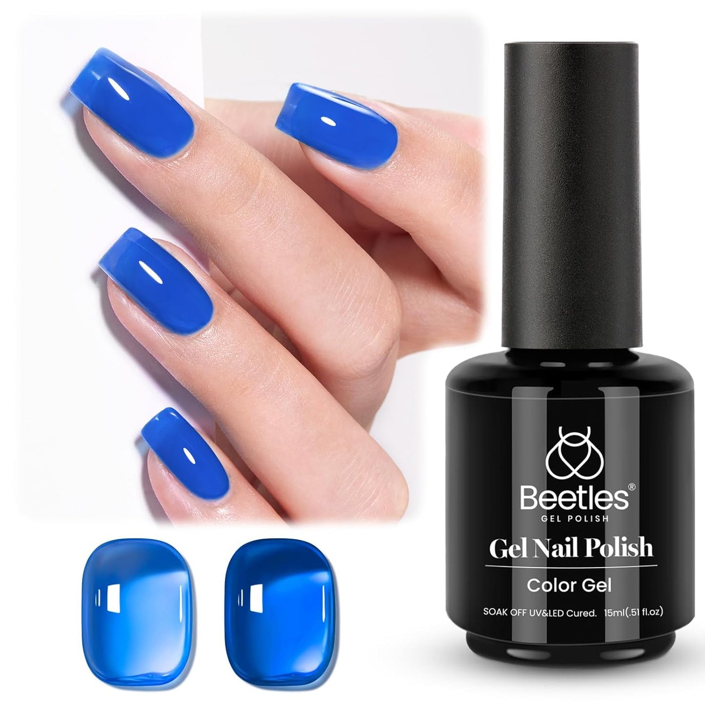Beetles Blue Gel Nail Polish, 15ML Deep Blue Jelly Gel Polish Sheer Translucent Effect Neutral Nail Polish Soak Off UV Abyssal Secrets Series French Nail Art Manicure Salon Gift for Women