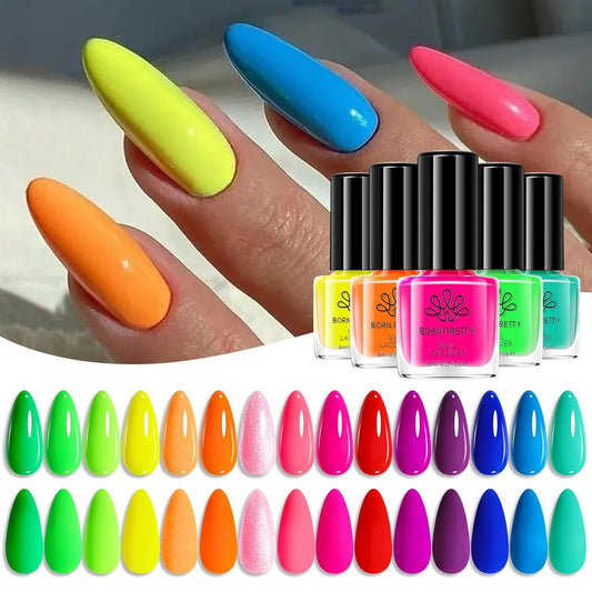 Born Pretty Neon Nail Polish Set, 15 Colors Halloween Nail Polish Quick Dry Nail Polish Kit Hot Pink Yellow Green Blue Nail Lacquer Glossy Nail Polish Manicure Set for DIY Nail Art Salon Home Gift