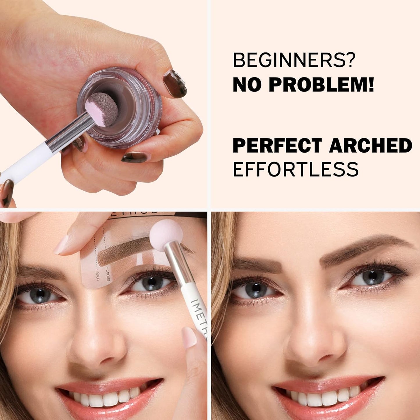 iMethod Eyebrow Stamp & Stencil Kit - Brow Stamping & Stenciling, Perfect Bushy Eyebrows, Ash Brown