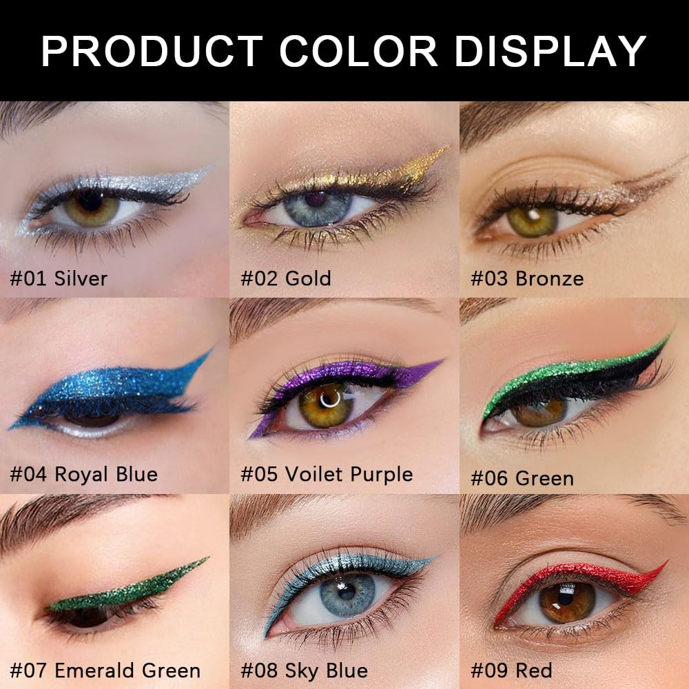 evpct 1Pcs Red Glitter Shimmer Liquid Eyeliner Eye Makeup Pencil Pen, Pearl Red Chrome Eyes Liner Face Glitter Makeup Fake Eyelashes Mascara Accessories, Sparkle Metallic Eyeliner Pen Waterproof