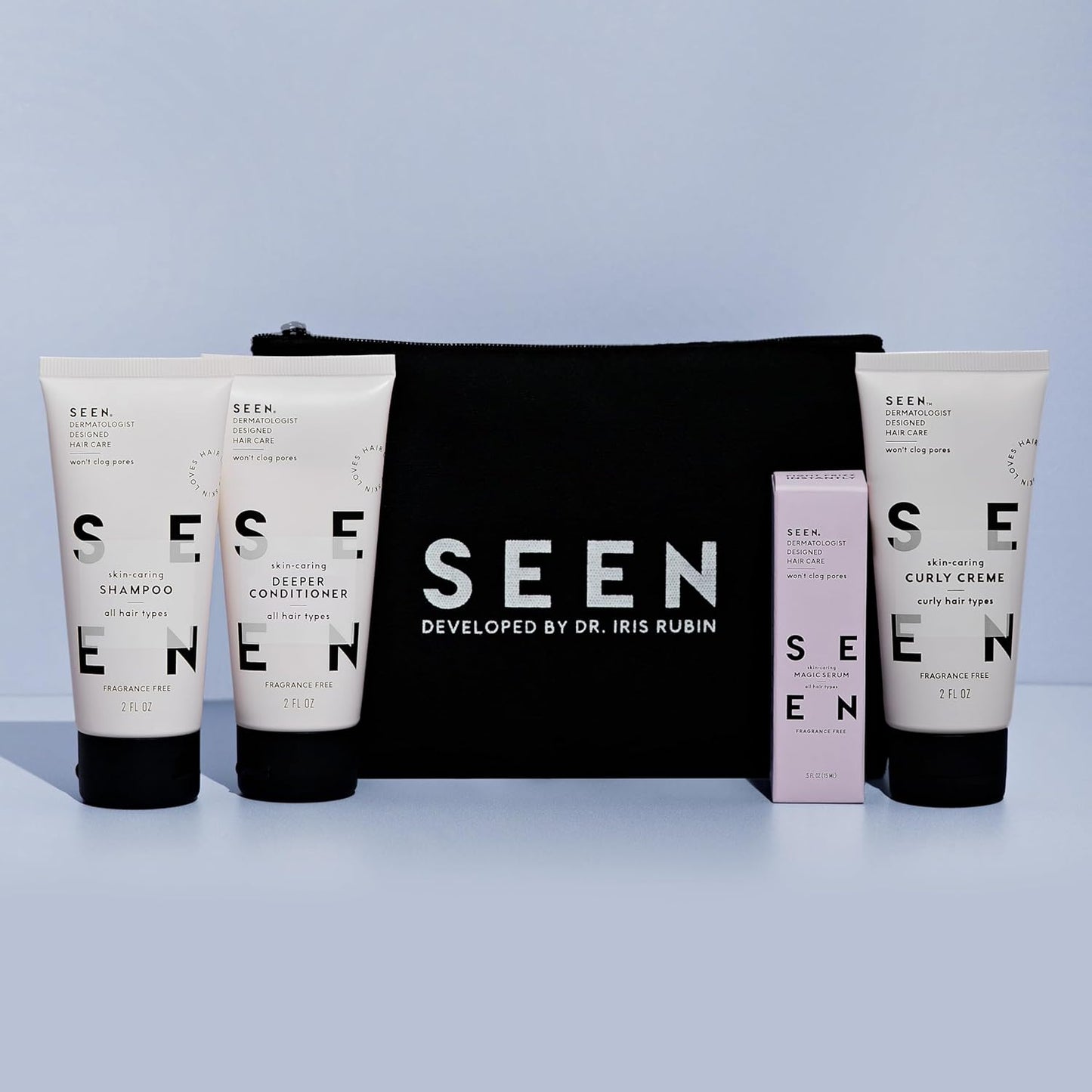 SEEN Curly On The Go Kit, Fragrance Free - Non-Comedogenic & Safe for Sensitive Skin - Sulfate-Free, Curl-Defining Styling Hair Bundle - Anti Frizz - Heat Protectant