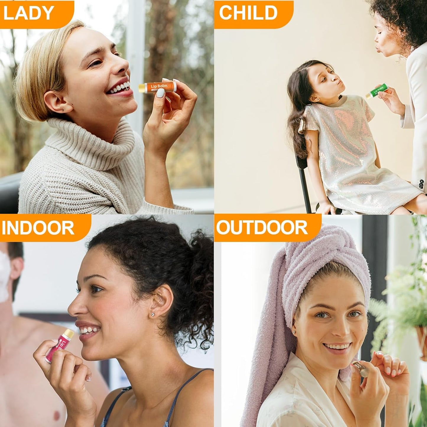 64 Pack Natural Lip Balm Bulk with Vitamin E and Coconut Oil - Moisturizing Dry Cracked Lips, Mini Chap Stick Gifts for Kids Women Men- 16 Flavors - Non-GMO