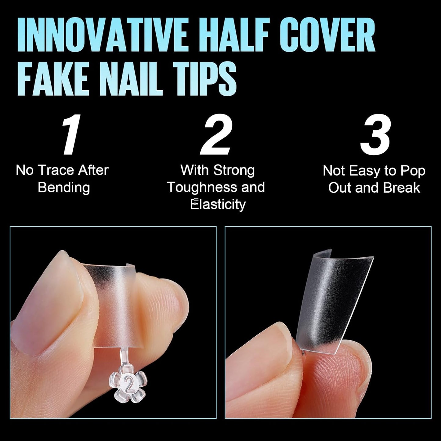 TOMICCA Short Coffin Nail Tips, Acrylic Half Cover Nail Tips Coffin 240Pcs, No C Curve Full Matte Gel Nail Short, Nail Extension Tips for Beginner and Professional 12 Sizes