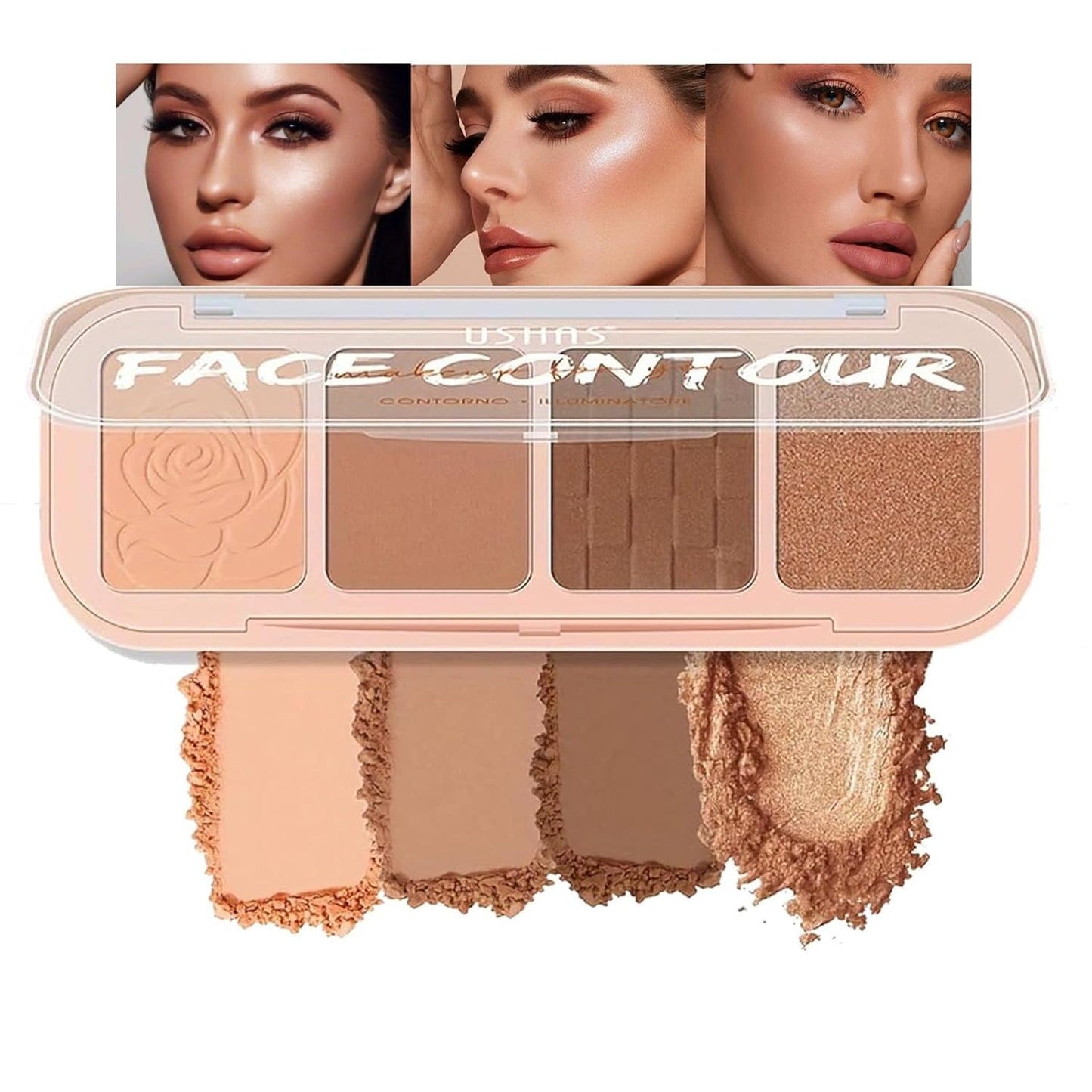 4 Colors Contour Palette, Face Contouring Highlighters Bronzer Powder Makeup Kit, Natural Contouring Makeup Kit for Beginner, All in one Makeup Contour Palettes (01, 1.02)