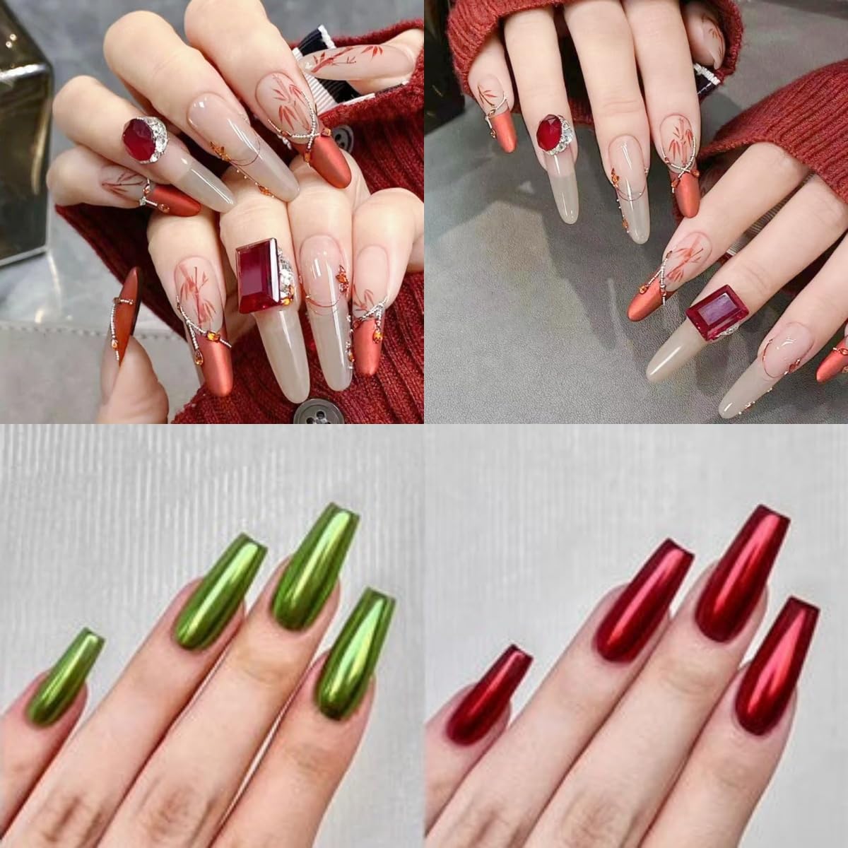 Green Red Chrome Nail Powder, Mirror Effect Metalic Powder Pigments for Nails,Red+Green Nail Art Glitter Glitter Dust Kit for Gel Polish(Red+Green)