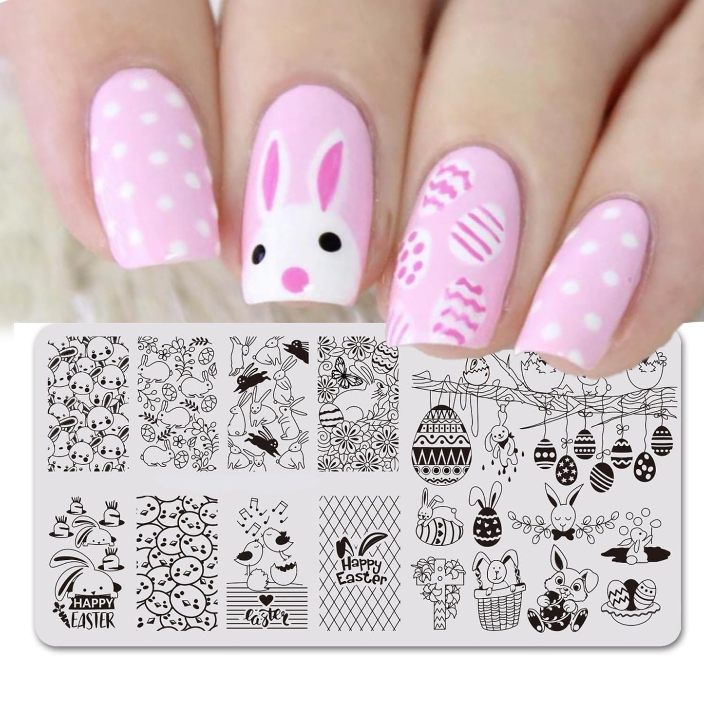 Easter Nail Stamping Plates Cute Bunny Nail Stamping Plate Chick Easter Eggs Designs Nail Art Stamping Template Easter Rabbit Manicure Decorations Supplies 1Pcs