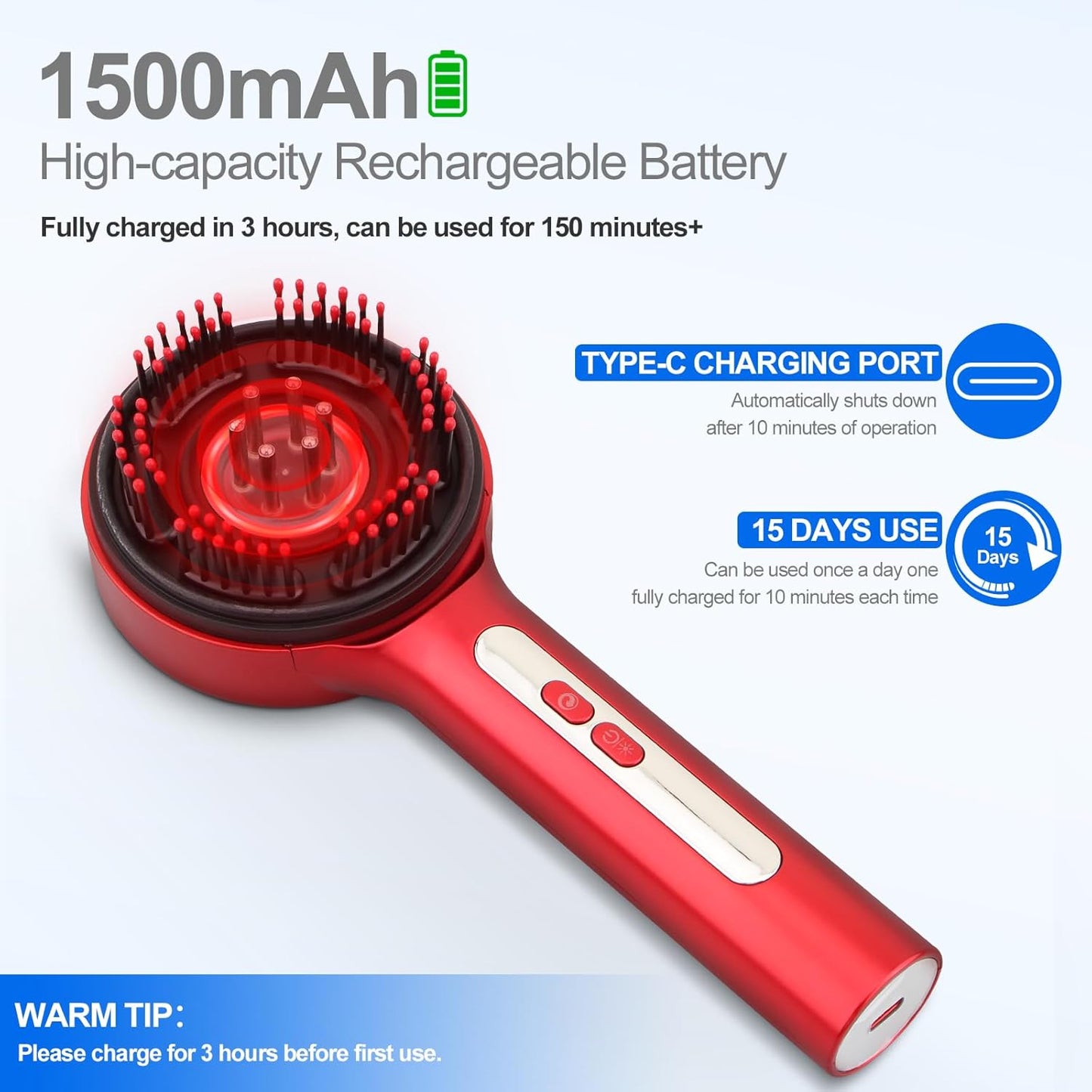 Scalp Massager with Hair Oil Applicator Hair Brush Electric Scalp Massager Hair Comb Red and Blue Light Electric Massage Comb at home for Men Women Multifunctional Massage Comb