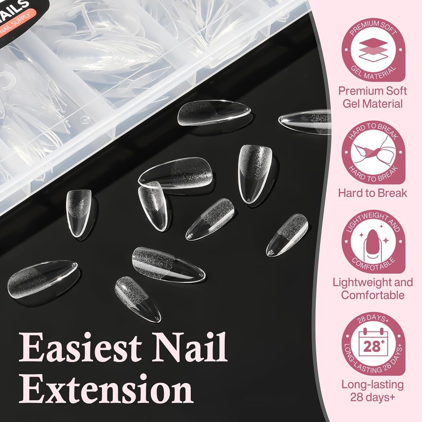 Medium Almond Nail Tips, 360pcs Soft Gel Pre-Shaped Acrylic Fake Nails, Half Matte Full Cover Clear Gelly Press on Flase Nail Tips for Extension Nail Manicure Home DIY 12 Sizes Gelly Tips