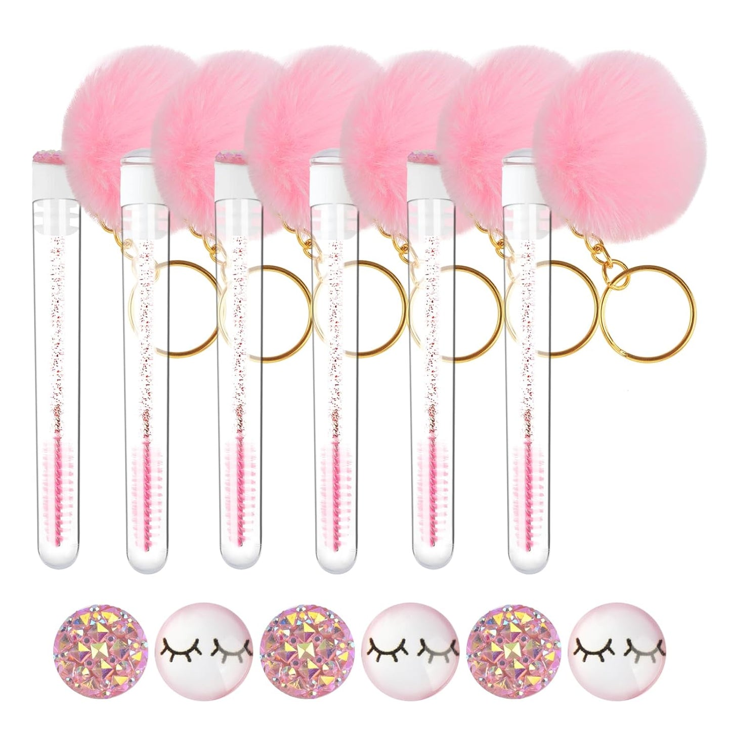 48 Pieces Disposable Mascara Wands Set,Include 24 pcs Disposable Crystal Lash Spoolies Brush and 24 Pieces Reusable Diamond keychain Empty Eyelash Brush Tubes for Women Girls Makeup Brush Kit
