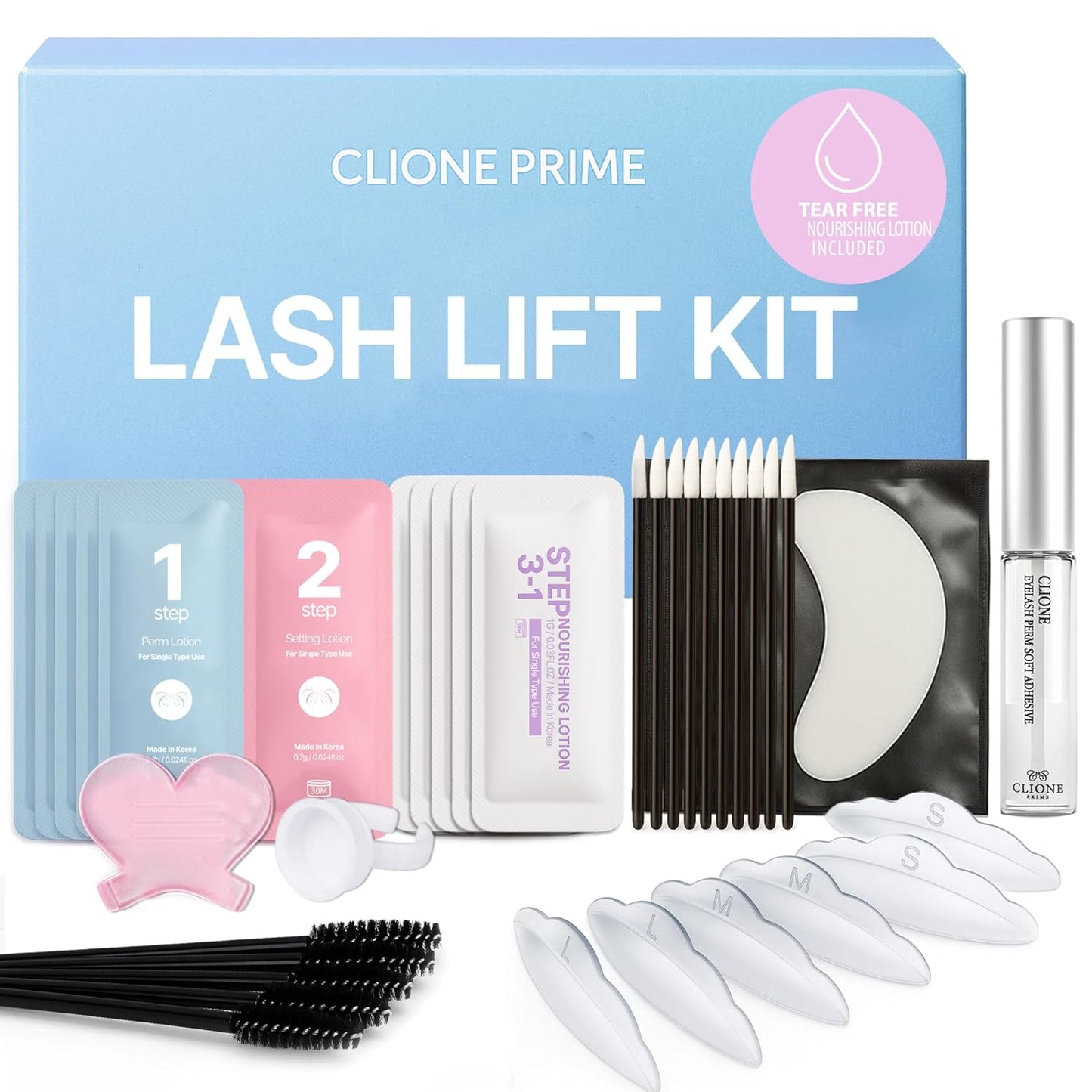 Korean Lash Lift Kit - 5 Sets Eyelash Curling Perm with Upgraded Glue, Easy for Beginner & Professional, Semi Permanent Perming Wave Suitable For Salon, Blue