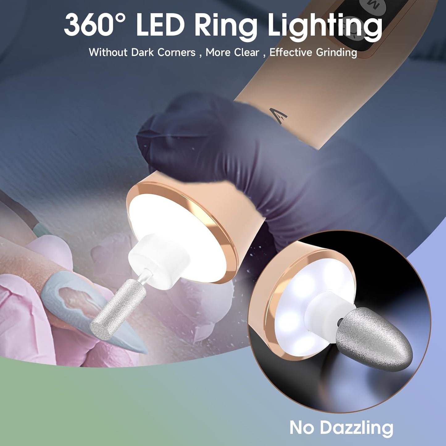 Professional Manicure Pedicure Kit with 360° LED Light&10 Speeds&Memory Mode with Case, Cordless Electric Nail Drill, Pedicure Tools for feet,Hand Foot Care Nail File for Thick Nail Toenail Cuticle