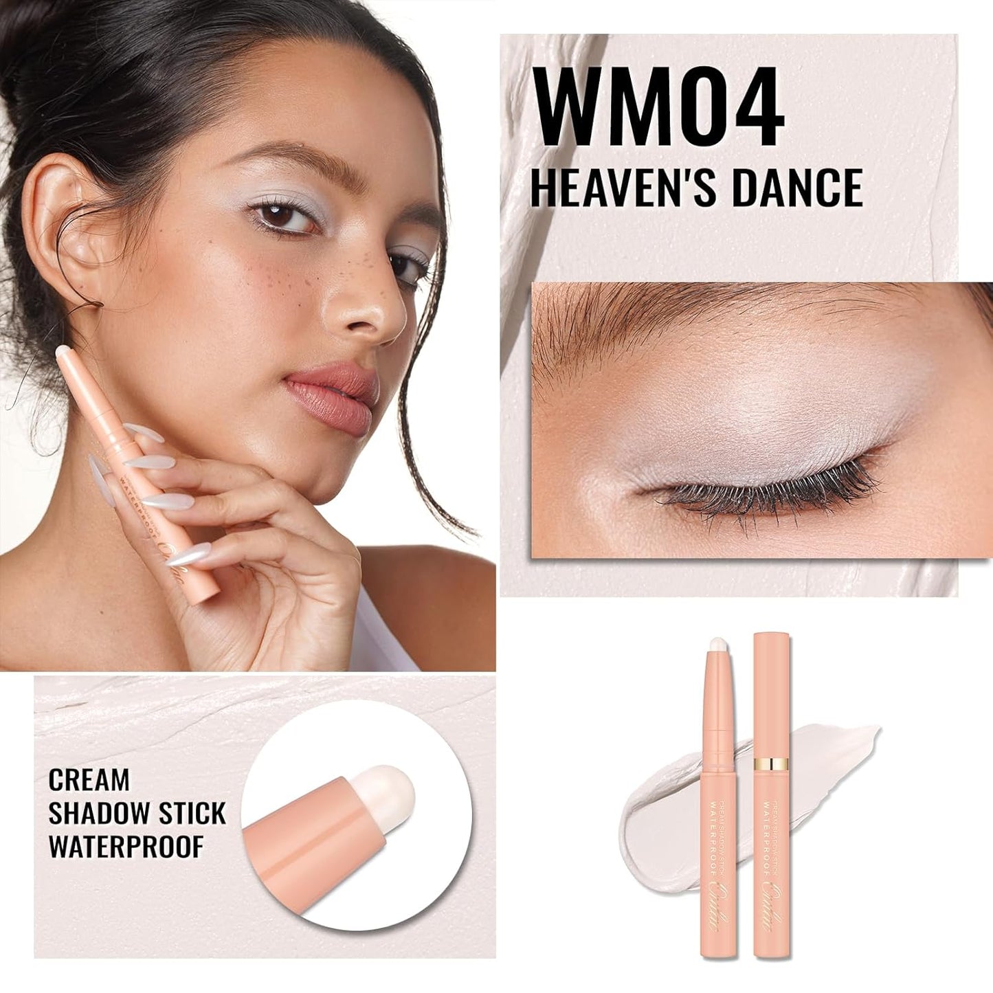Oulac Milky White Eyeshadow Pencil – Twist-Up Waterproof Crayon, Subtle Shimmer Finish, Vegan & Cruelty-Free, 1.25g, WM04 Heaven's Dance
