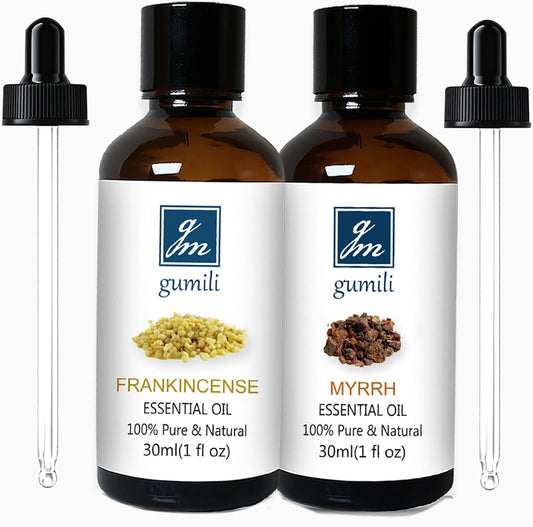 Frankincense and Myrrh Essential Oil, 100% Pure Undiluted Essential Oil for Skin, Hair, Aromatherapy - 1 oz (Pack of 2)