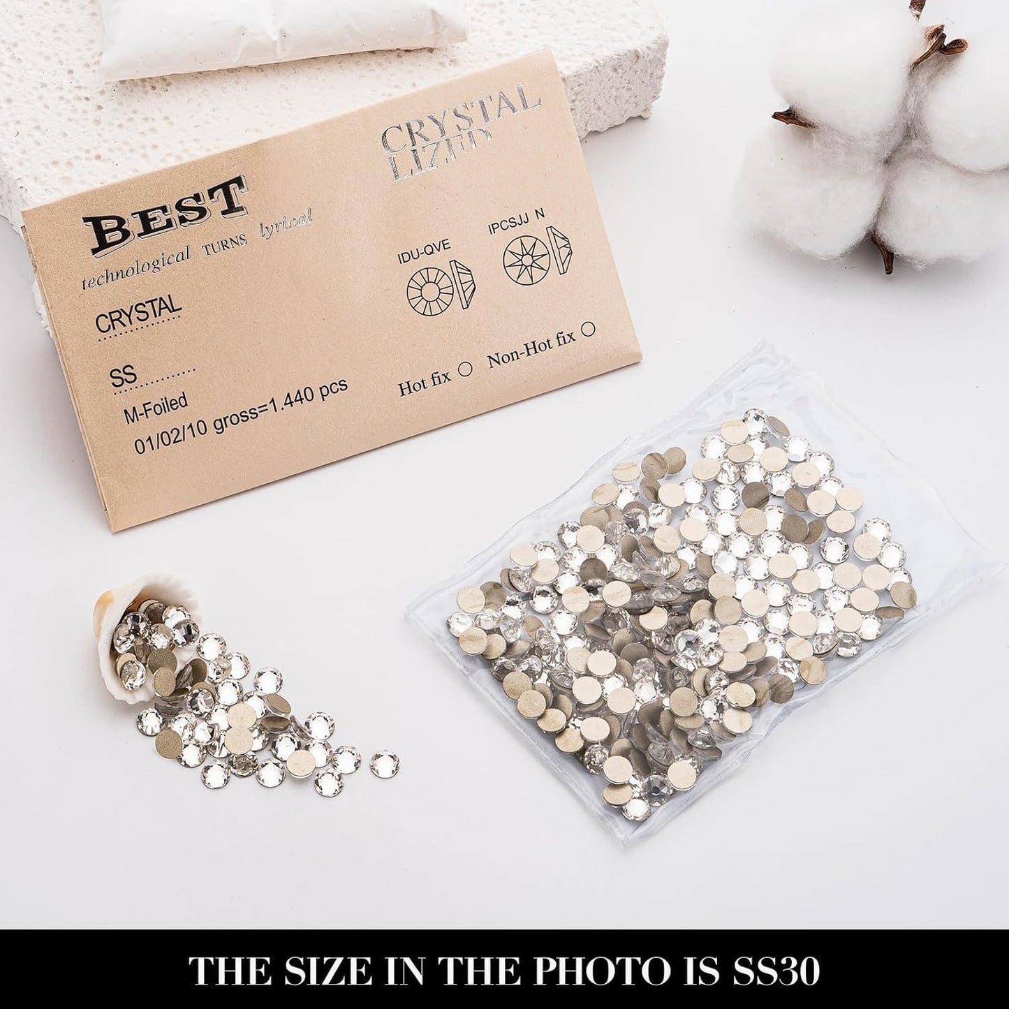Novani Clear Rhinestones 288pcs Flat Back Round Rhinestone Style 2088 Sparkly Crystal Gemstones for Nail Art and Crafting SS30,6.4-6.6mm