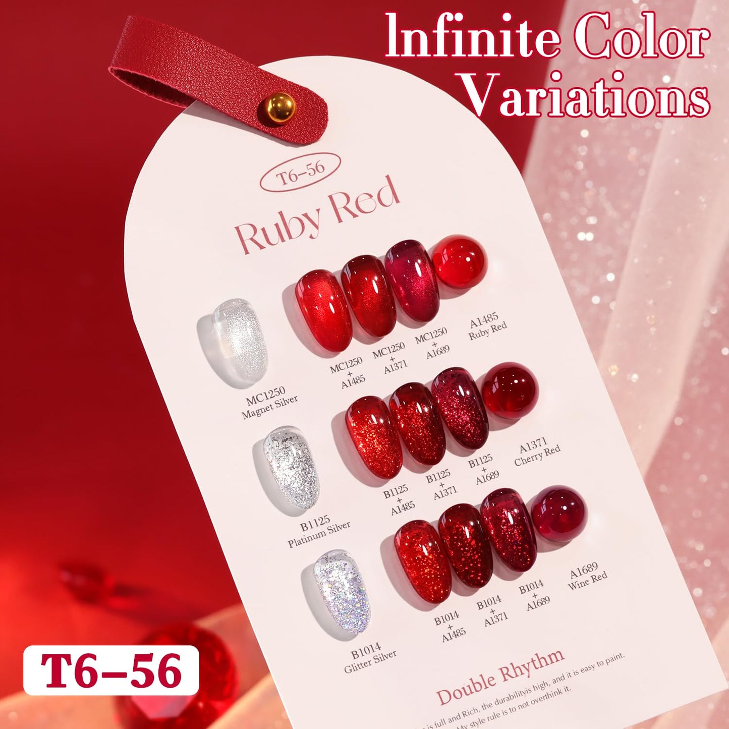 Double Rhythm 6 Pcs 15 ML Gel Polish Set Same Color Same Bottle Soak Off Gel Polish Kit Nail Art Manicure Salon DIY at Home for Women (Jelly Burgundy Red Glitter Silver -T6-56)