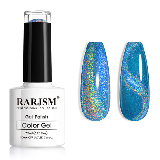 RARJSM Cat Eye Gel Nail Polish, Galaxy Chameleon Magnetic Gel Polish Blue Holographic Glitter Soak Off U V L E D DIY Manicure Art for Salon Designs and Home DIY 7.5ML/0.26fl oz