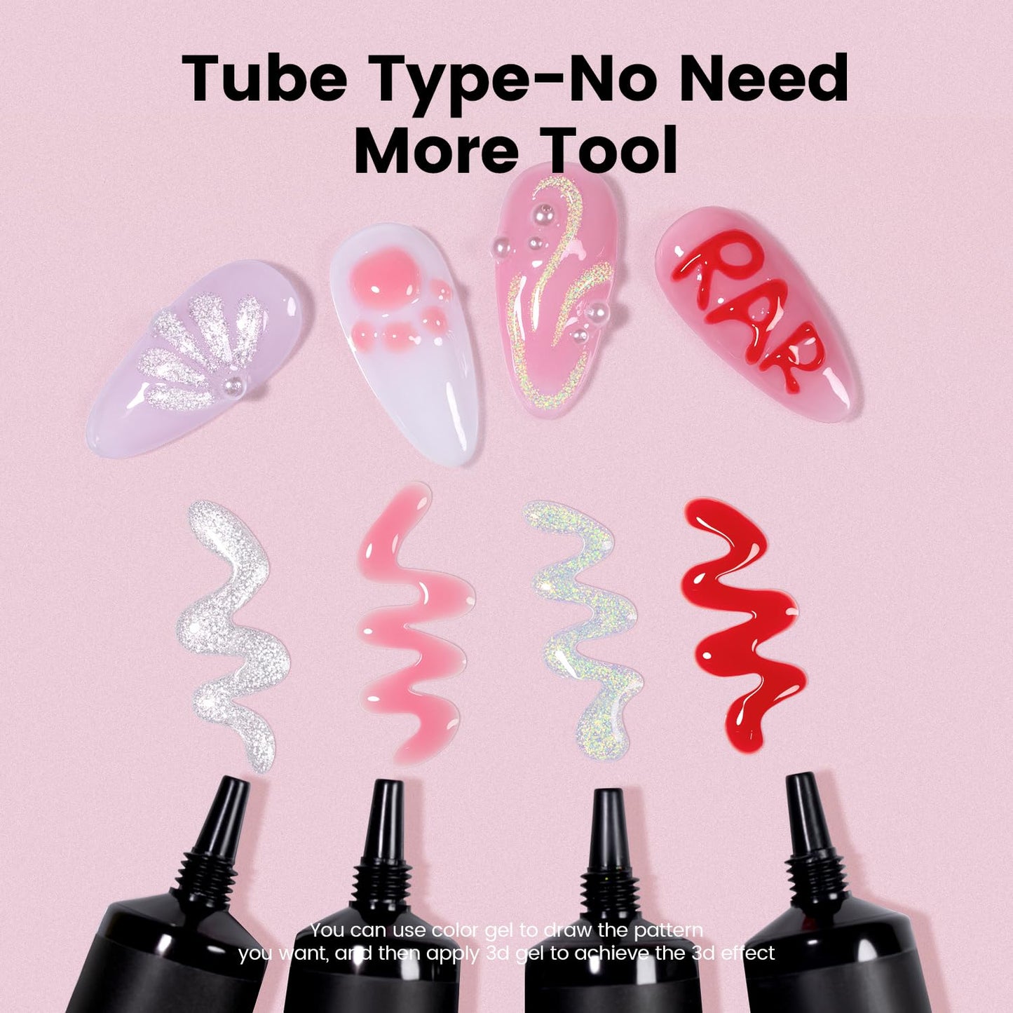 RARJSM 3D Nail Art Sculpture Gel - Nude, Pink, Rhinestone Glue, DIY Drawing, Hard Nail Craving, Sculpting Gel, UV LED Curing