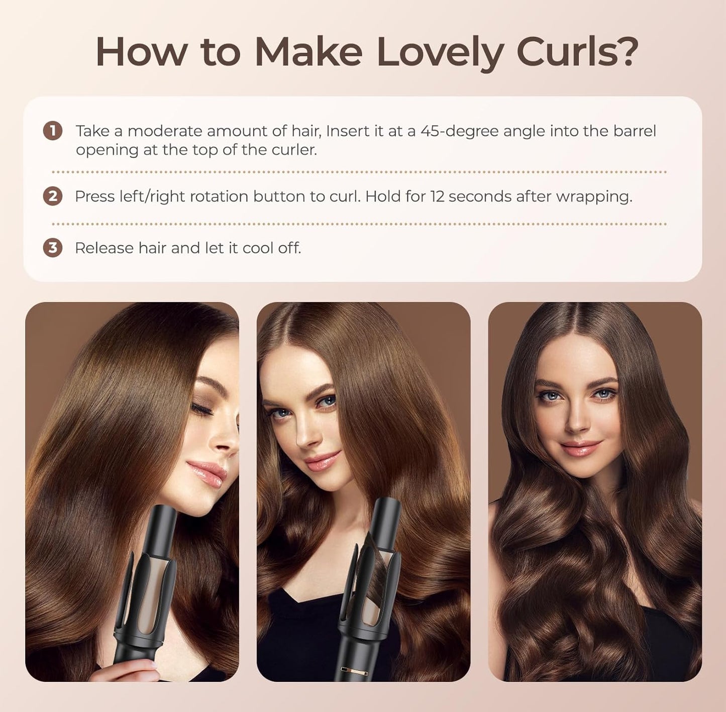 Automatic Curling Iron 1 1/4 Inch, Rotating Ionic Hair Curler Wand with 3 Temperatures, Anti-Scald, Auto Shut-Off Spin Iron for Hair Styling, Black