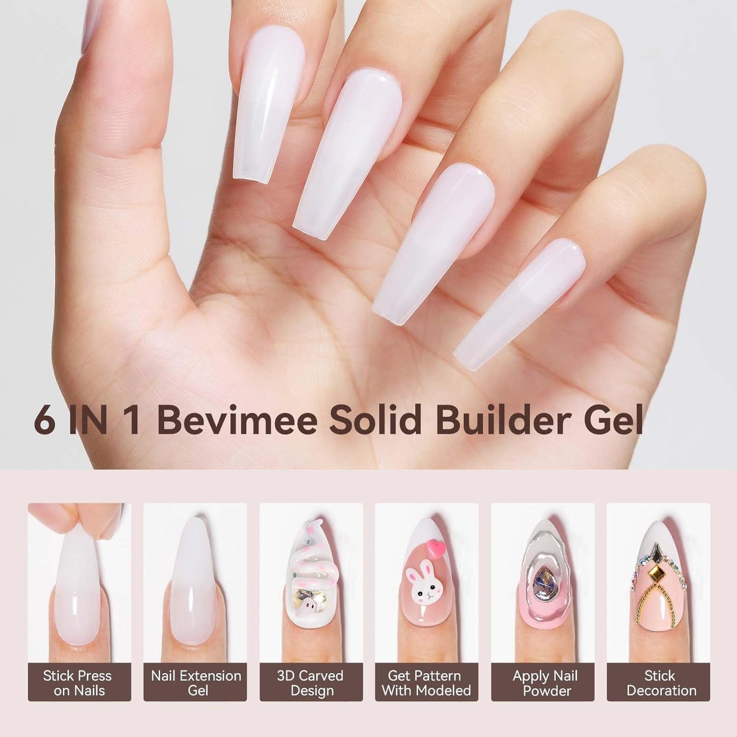 Solid Builder Gel For Nails, White 3D Nail Gel Art Hard Gel For Nails, 18g Non-Sticky Hand Molding Carving Gel For Nail Sculpting Extension Gel, Salon DIY At Home