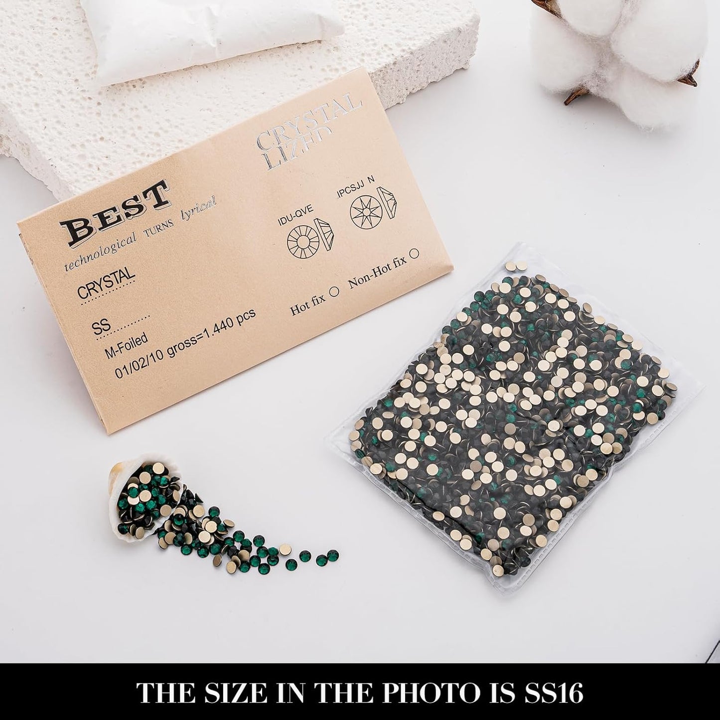 Novani Malachite Green Rhinestones 1440pcs Flat Back Round Rhinestone Style 2088 Sparkly Crystal Gemstones for Nail Art and Crafting SS16,3.8-4.0mm