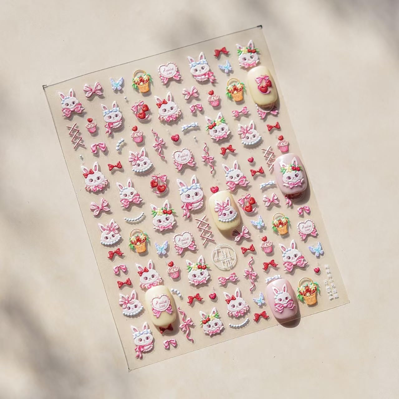 Easter Nail Art Stickers Rabbit Nail Decals Cute Cartoon Nail Stickers for Nails Art Self Adhesive 5D Embossed with Design Bow Nails Charm for Women Girls Kid DIY Manicure Supplies Decoration