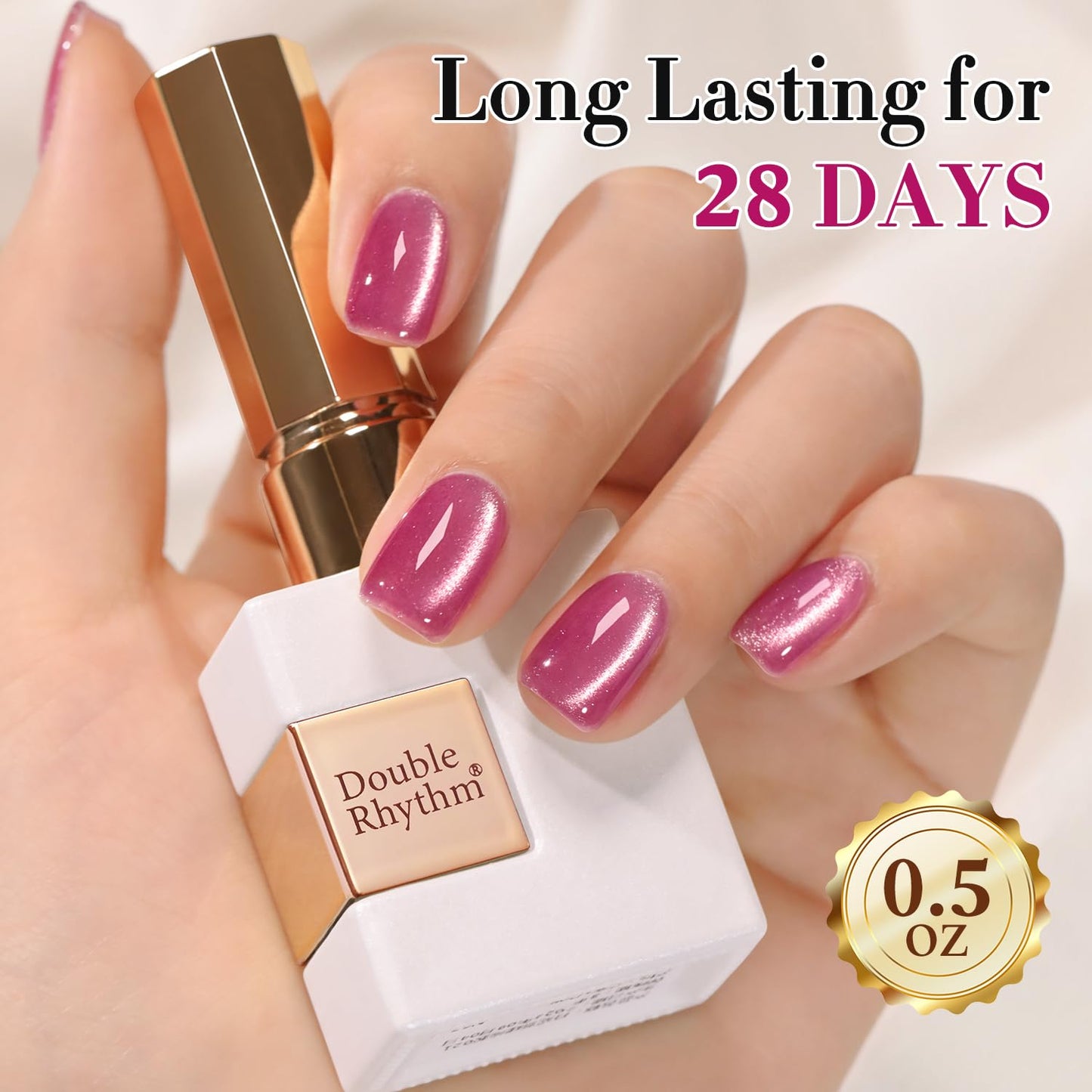 Double Rhythm Cat Eye Gel Polish with Magnet 15ML Holographic Glitter Shimmer Translucent Sheer Color Jelly Glass Magnetic Gel Polish Salon DIY at Home (Purple Pink-MC1043)