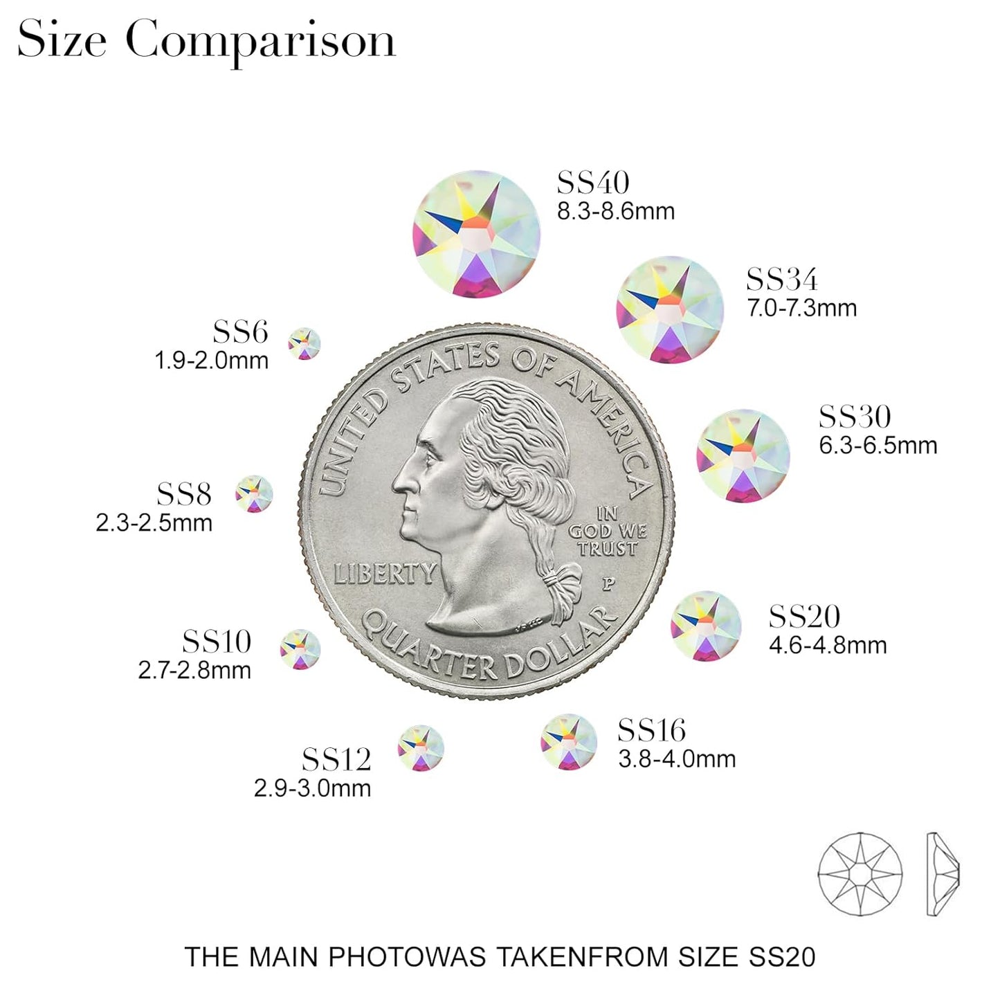 Novani 80pcs Crystal AB Rhinestones Flat Back Round Rhinestone Style 2088 Sparkly Crystal Gemstones for Nail Art and Crafting,SS34(7.1-7.3mm