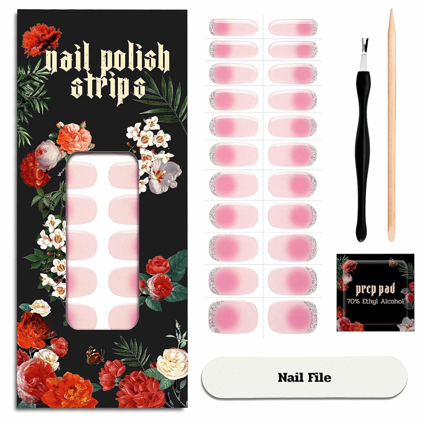 Nail Polish Strips - 22 Pcs Salon Quality Gel Nail Stickers - Long Lasting Wraps (Peach Smoothy Light Pink)