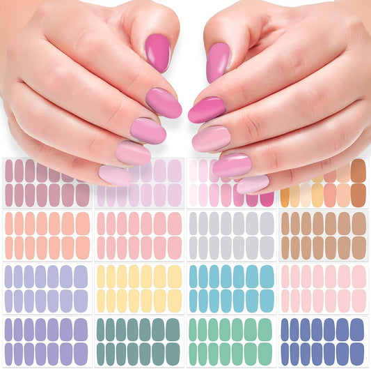 DANNEASY 16 Sheets Light Colour Nail Wraps for Women Gel Nail Polish Strips Solid Color Gel Nail Strips Self Adhesive Nail Polish Stickers Fingernail Sticker Nails with 1pc File, Cuticle Stick