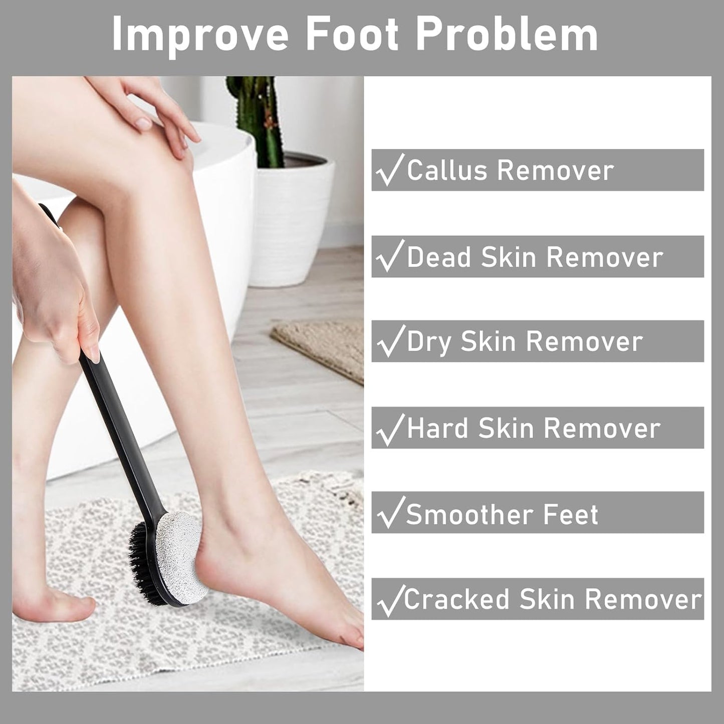 Pumice Stone for Feet with Long Handle (Double-Faced Straight Black Handle, Count, 1.0)