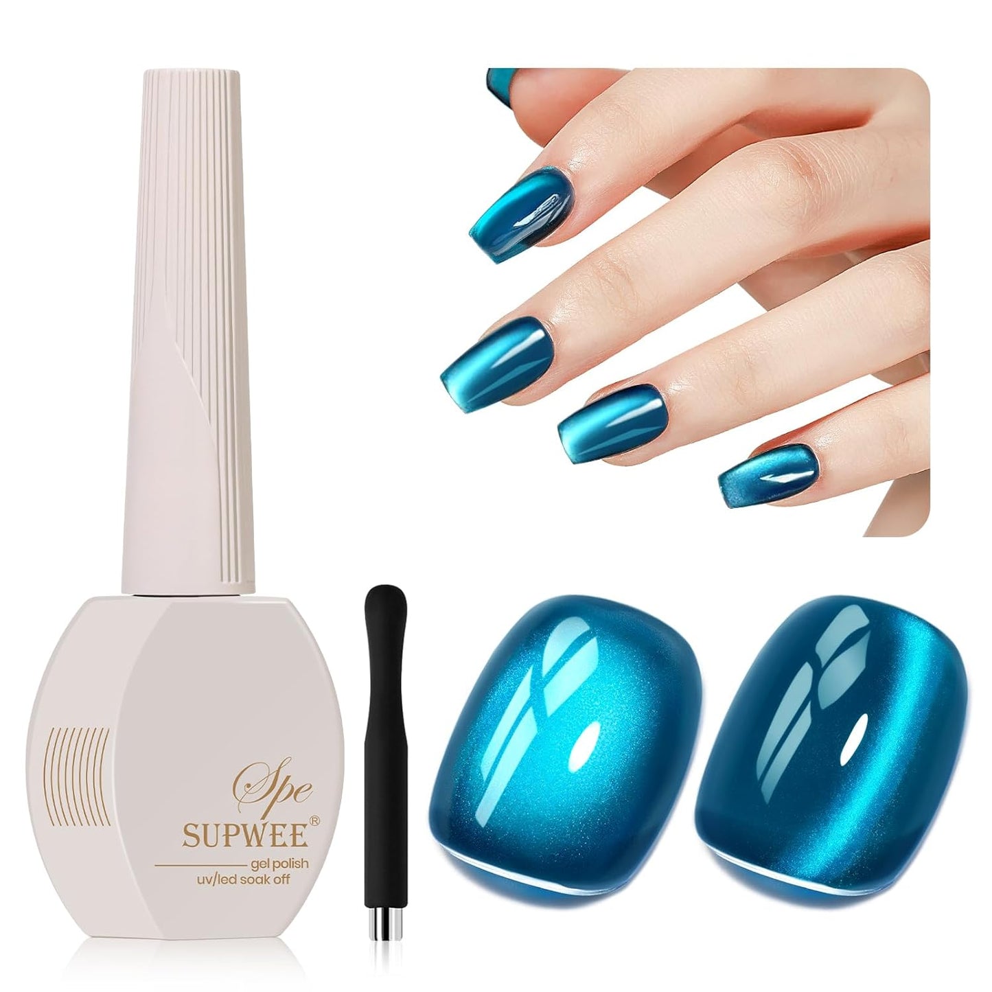 Blue Cat Eye Gel Nail Polish, 15ML Jelly Glass CatEye Magnetic Gel with Magnetic Stick Shimmer Glitter Effect Soak Off Salon DIY at Home