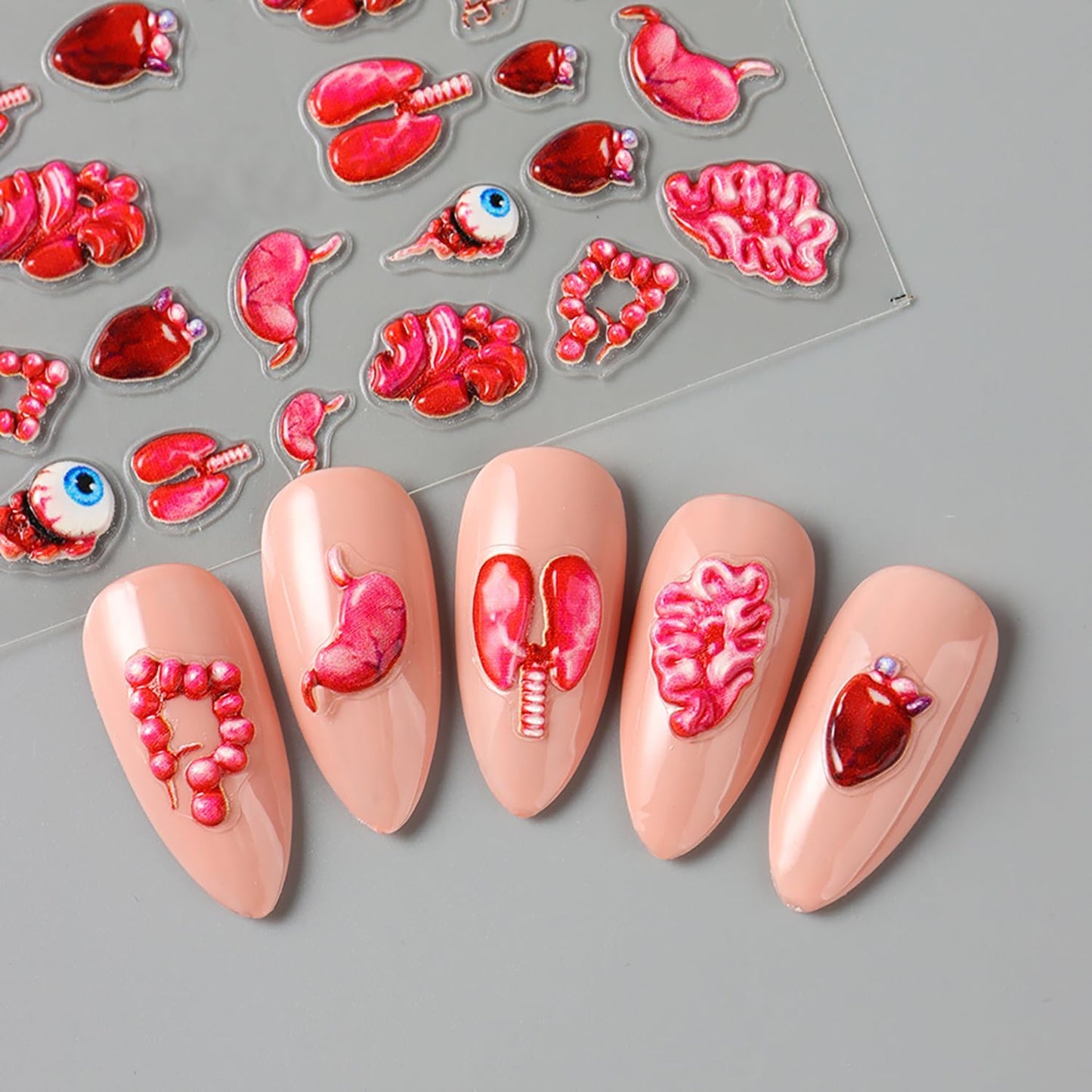 2 Sheets Halloween Horror Nail Art Stickers 5D Embossed Blood Eyes Wounds Pattern Nail Stickers Gothic Horror Day of Death Design Nail Sticker for Women Holiday DIY Manicure Decoration