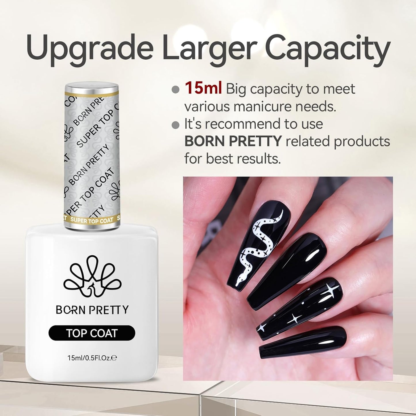 Born Pretty Super Top Gel, High Gloss Shiny Long Lasting Top Gel Polish, Glossy Clear Soak Off U V & Nail Lamp Gel Nails DIY Top Gel Coat 15ml 2pcs