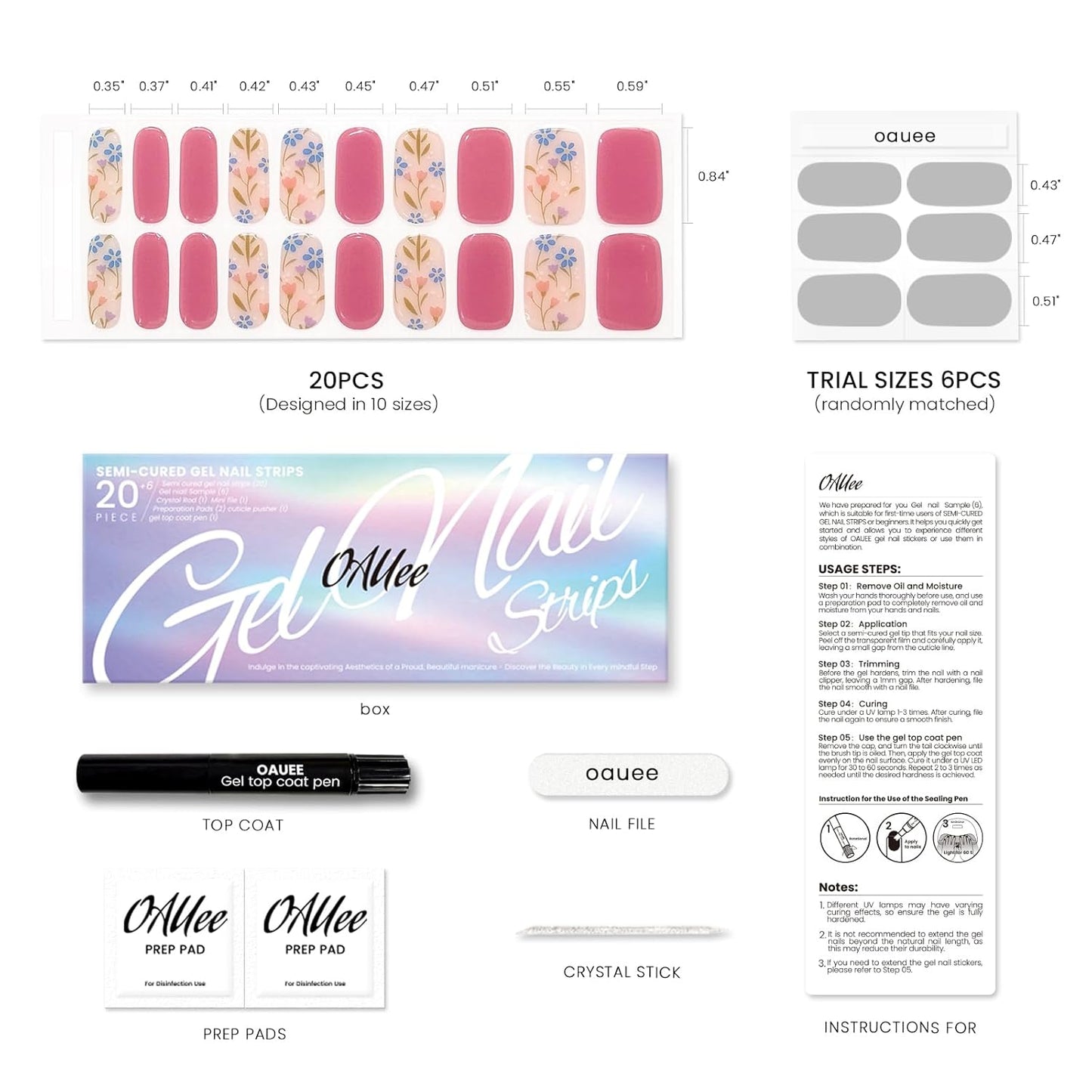 Semi Cured Gel Nail Strips | Built-In Gel Top Coat | UV Light Required | Salon Quality, Easy Application And Removal (Muted Purple Flower)