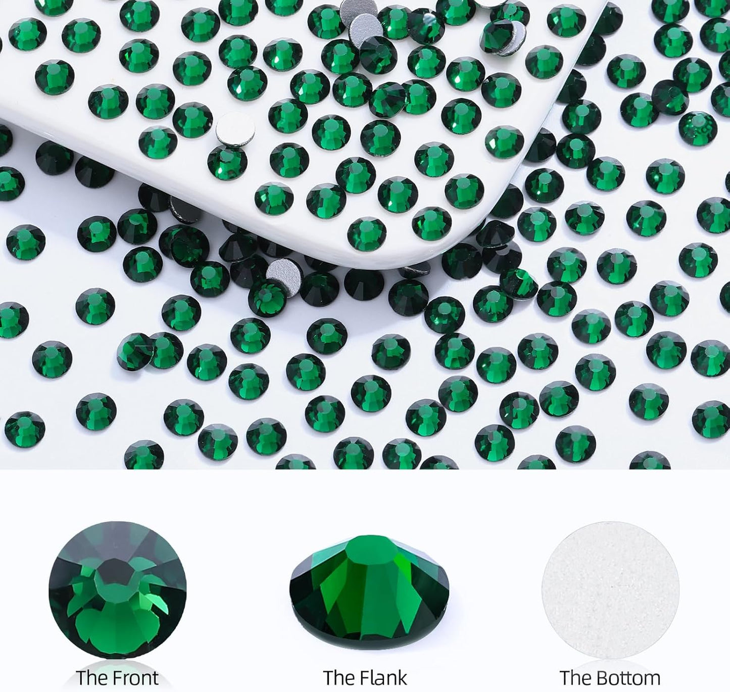 Malachite Green Flatback Rhinestones, Glass Rhinestones for Nail Art and Craft, Glue Fix, Loose Crystal Gemstones(Green, SS8, 1440pcs, 2.3-2.5mm)