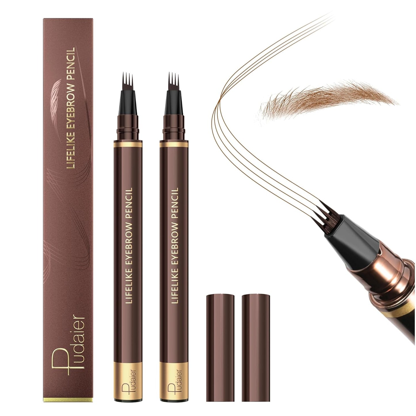 2 Pack Eyebrow Pen, Waterproof Microblading Eyebrow Pencil, 4 Tip Precise Eye Brow Makeup Pen for Women to Effortlessly Create Hair Like Natural Brows, Non Dry Out and Last All Day (Natural Brown)
